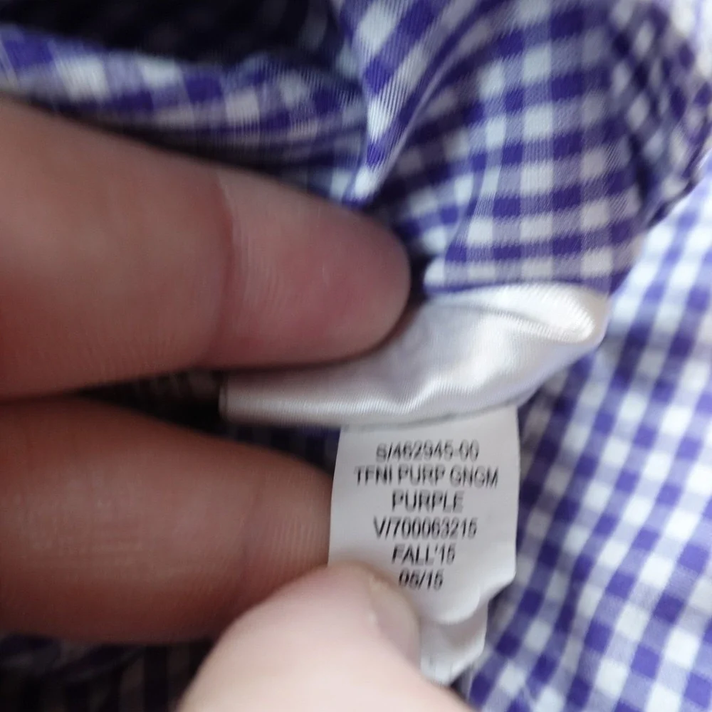 Banana Republic Shirt Mens L 16.5 35 Purple Gingham Slim Fit Button Up Dress Top